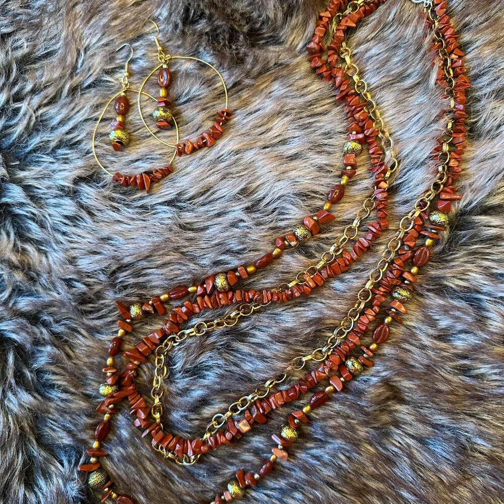 Red Jasper & Gold Set - Picture 3 of 3